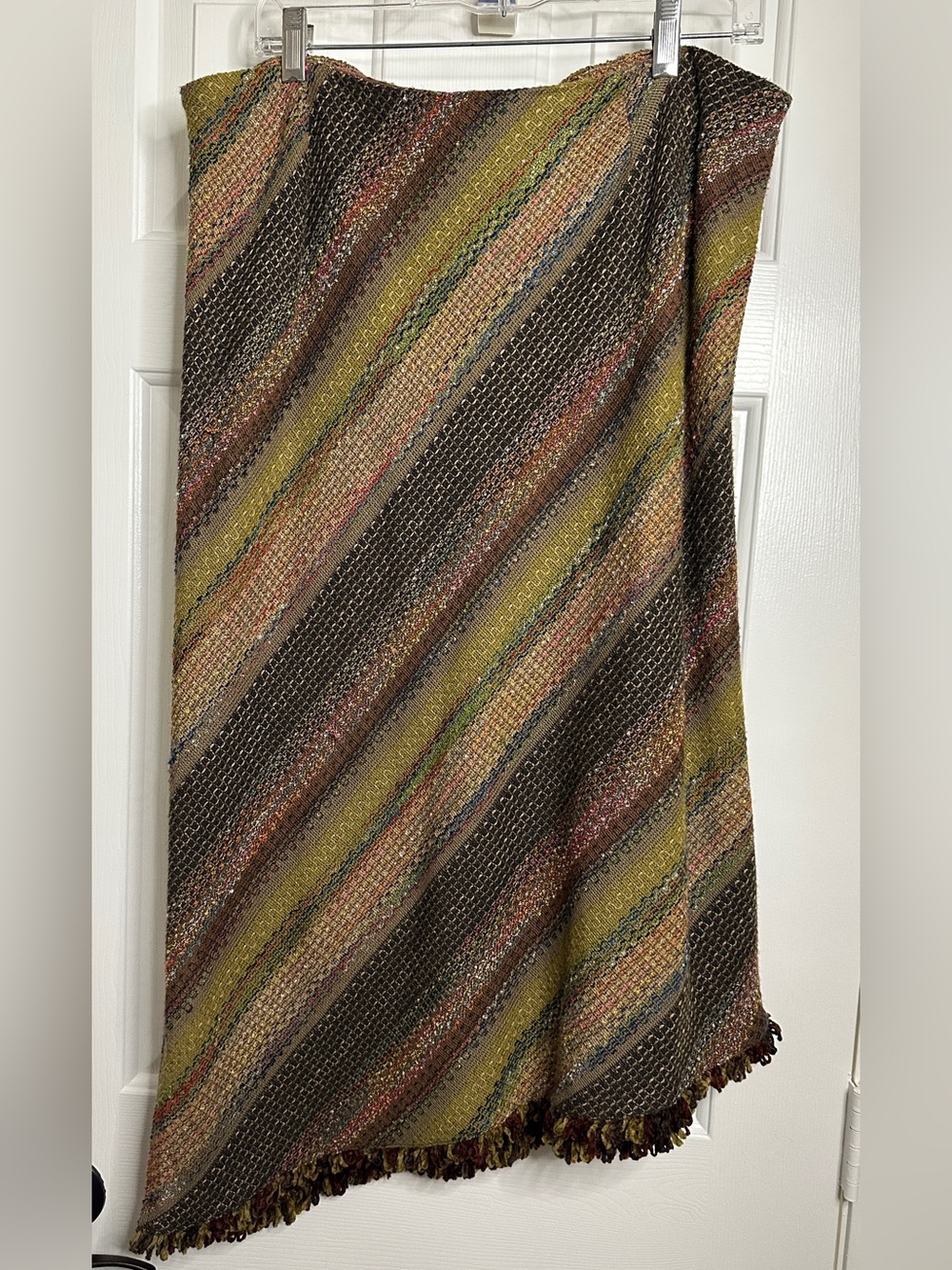 Woven Maxi Skirt in Olive and Brown